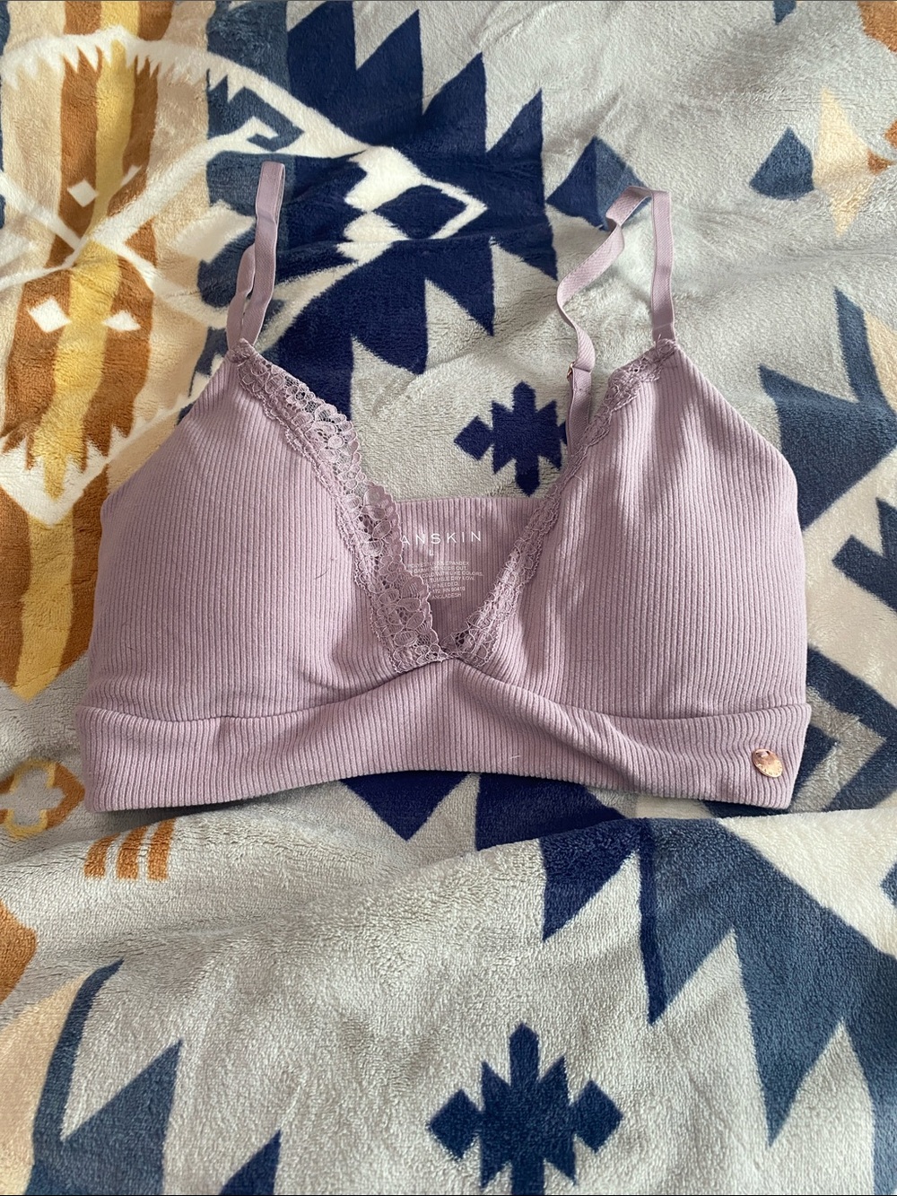 Skin Lavender Ribbed Lace-Trim Bralette